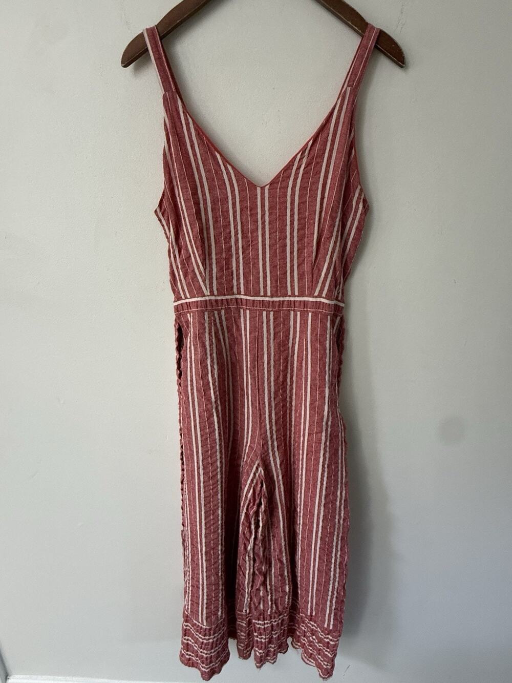 Lost + Wonder Cropped Striped Jumpsuit Red White Size S Wide Leg Cotton Linen